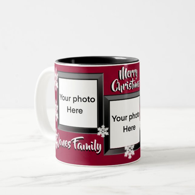 Frohe Weihnachtsfeiertage Schneeflocken 3 Foto Zweifarbige Tasse (Vorderseite Links)