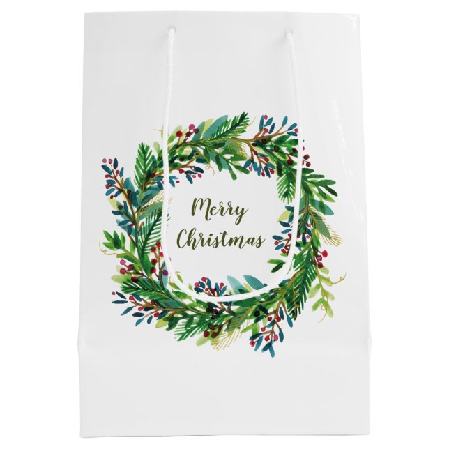 Frohe Weihnachtsfeiertage Wreath Mittlere Geschenk Mittlere Geschenktüte (Rückseite)