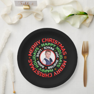 Frohe Weihnachtsferien Familie Foto Personalisiere Pappteller