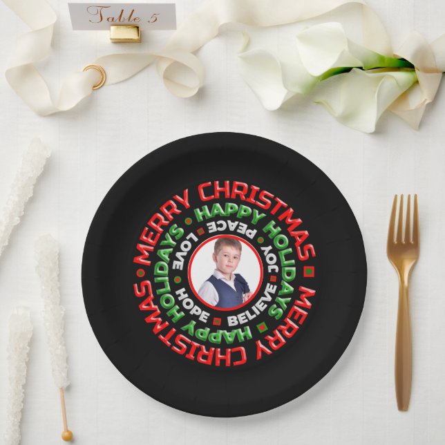 Frohe Weihnachtsferien Familie Foto Personalisiere Pappteller (Hochzeit)
