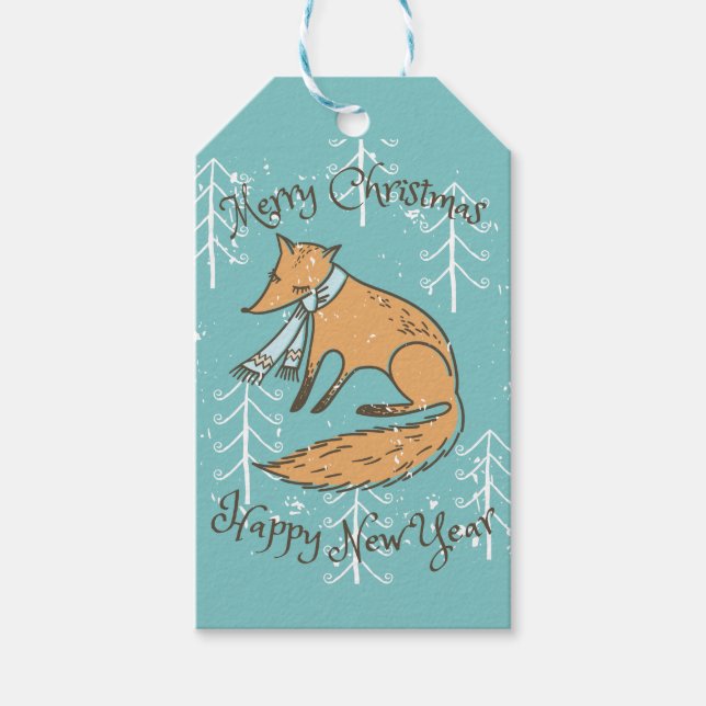 Frohe Weihnachtsferien Fox Cosy Geschenkanhänger (Vorderseite)