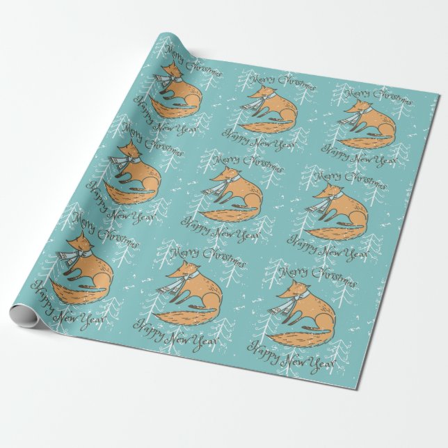 Frohe Weihnachtsferien Fox Cosy Geschenkpapier (Ungerollt)