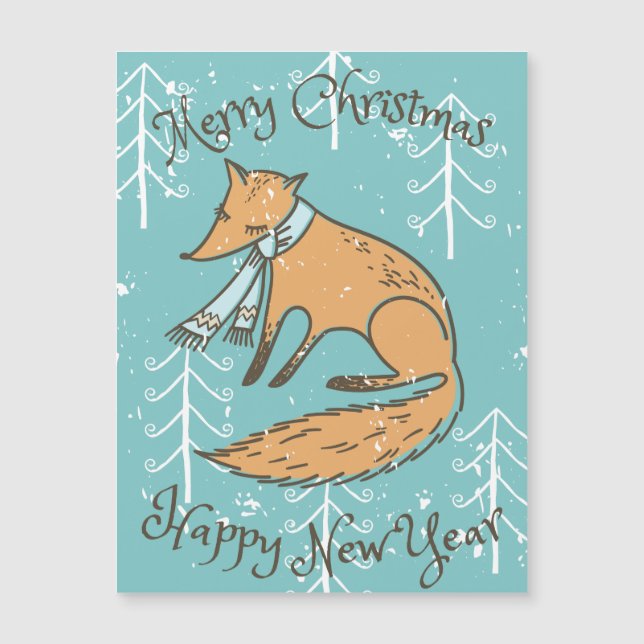 Frohe Weihnachtsferien Fox Cosy Magnetkarte (Vorderseite)