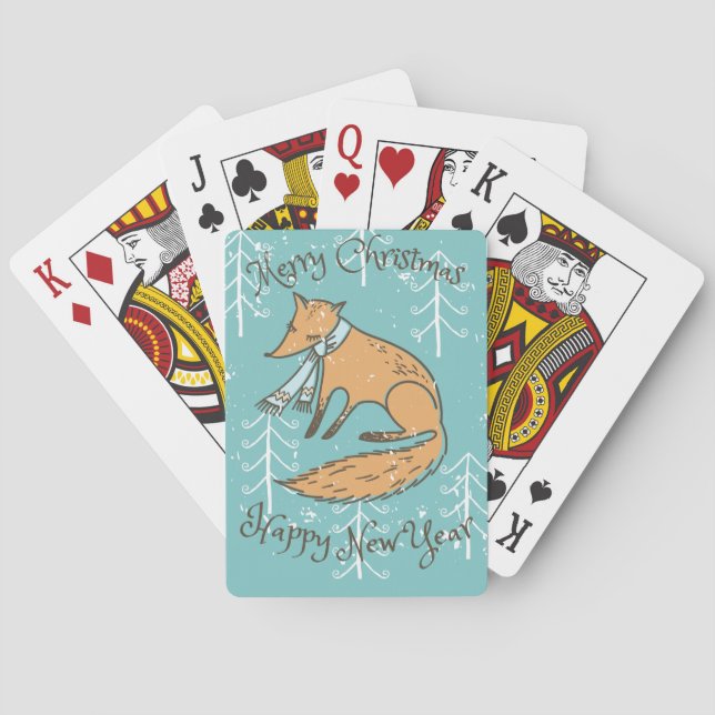 Frohe Weihnachtsferien Fox Cosy Spielkarten (Rückseite)