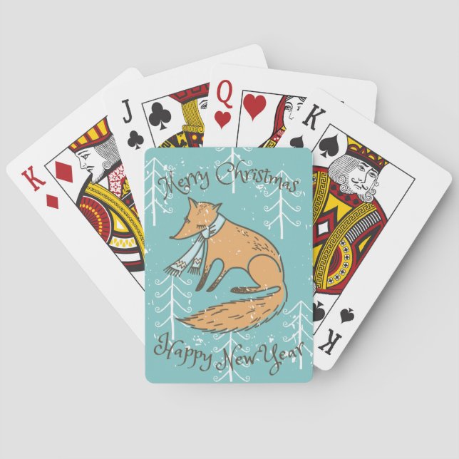 Frohe Weihnachtsferien Fox Cosy Spielkarten (Rückseite)