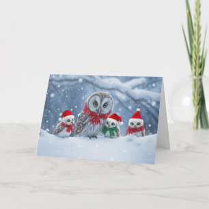 Frohe Weihnachtsferien mit süßen Eulenfamilienhüte Karte