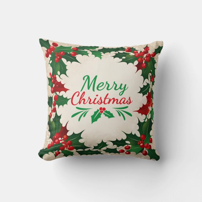 Frohe Weihnachtsferien Winter Holly Kissen (Vorderseite)