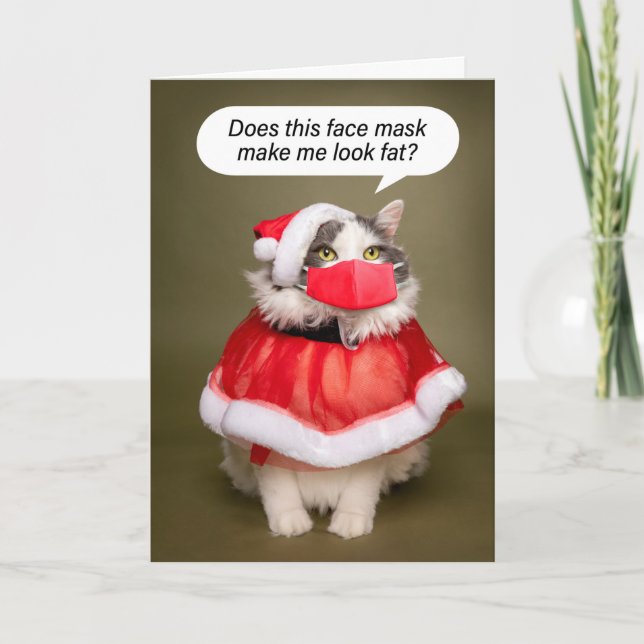 Frohe Weihnachtsfett Katze in Weihnachtsmannmütze  Feiertagskarte (Vorderseite)