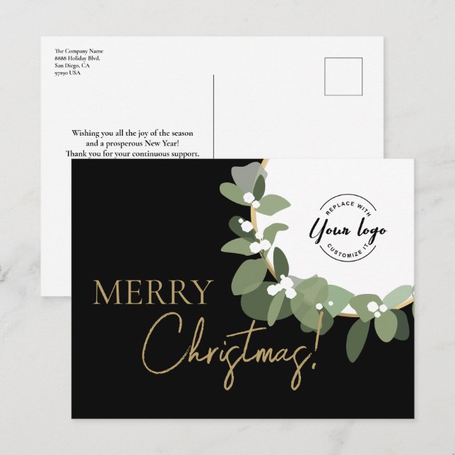 Frohe Weihnachtsfirma Logo Gold Custom Feiertagspostkarte (Vorne/Hinten)