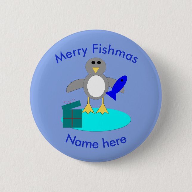 Frohe Weihnachtsfischen Pinguin Custom Button (Vorderseite)