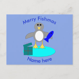 Frohe Weihnachtsfischen Pinguin Custom Postcard Feiertagspostkarte