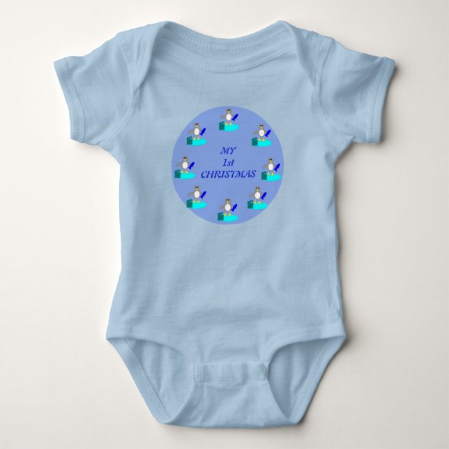 Frohe Weihnachtsfischerei Pinguin Custom Baby Strampler (Vorderseite)