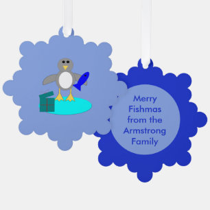 Frohe Weihnachtsfischerei Pinguin Custom Ornament Karte