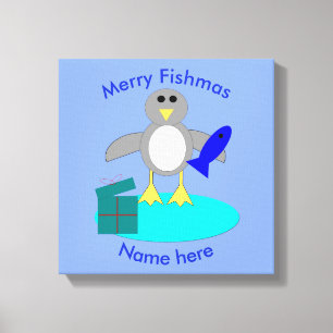 Frohe Weihnachtsfischerei Pinguin Custom Print Leinwanddruck