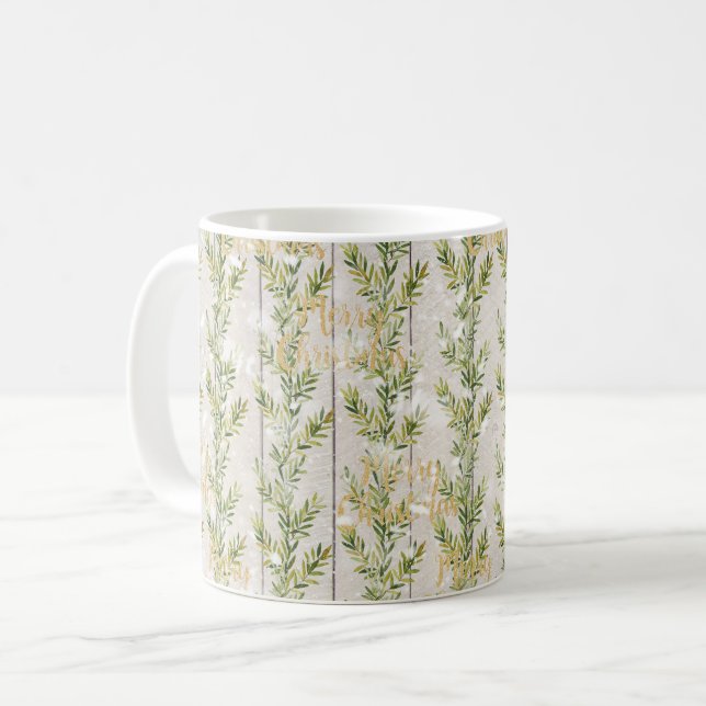 Frohe Weihnachtsfolien Holzplanks Kaffeetasse (Vorderseite Links)
