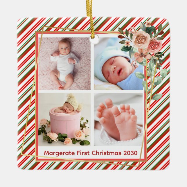 Frohe Weihnachtsfoto Collage Niedlich Custom 2 Sid Keramikornament (Vorderseite)