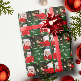 Frohe Weihnachtsfoto Collage Personalisiert Green Geschenkpapier
