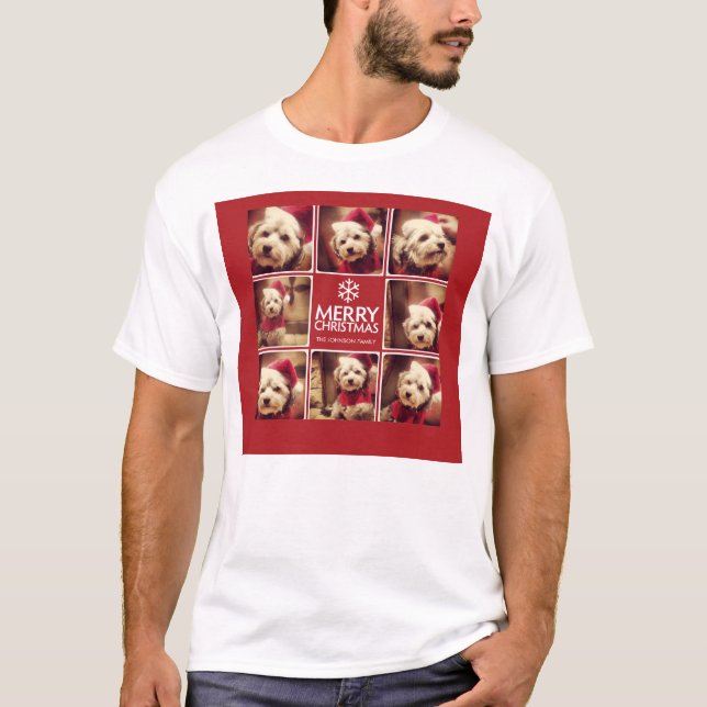 Frohe Weihnachtsfoto Collage Red White T-Shirt (Vorderseite)