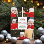 Frohe Weihnachtsfoto Collage Schönes Rot Grün Feiertagskarte<br><div class="desc">Diese niedliche, moderne Weihnachtskarte zeichnet sich durch ein elegantes Layout aus 5 Fotos der Familie auf weißem Hintergrund mit hübscher rot-grüner Typografie aus. Diese schöne Kinderreisekarte zeigt die Fotocollage Ihres eigenen Fotos, die Ihre festliche Botschaft und den Familiennamen in Grün umgibt. Fügen Sie ein anderes Bild auf der Rückseite hinzu....</div>