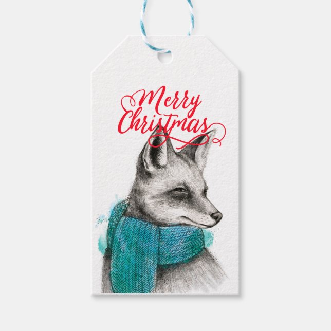 Frohe Weihnachtsfox Zeichnend individuell anpassba Geschenkanhänger (Vorderseite)