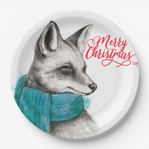 Frohe Weihnachtsfox Zeichnend Pappteller