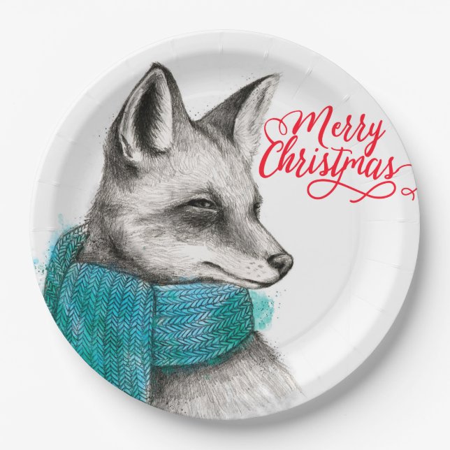 Frohe Weihnachtsfox Zeichnend Pappteller (Vorderseite)