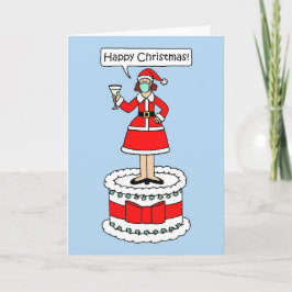 Frohe Weihnachtsfrau mit Gesichtsmaske-Kuchen Karte