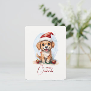 Frohe Weihnachtsfrau mit Weihnachtsmannmütze und O Feiertagskarte