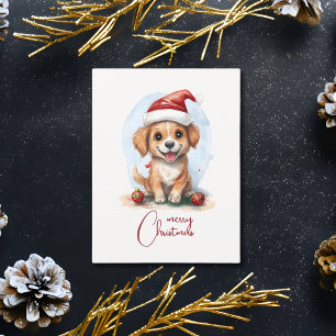 Frohe Weihnachtsfrau mit Weihnachtsmannmütze und O Postkarte