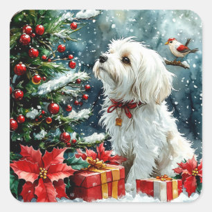 Frohe Weihnachtsfrau Quadratischer Aufkleber