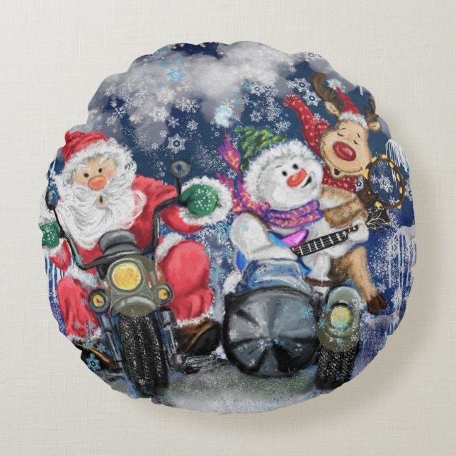 Frohe Weihnachtsfreunde Funny Round Pillow Rundes Kissen (Vorderseite)