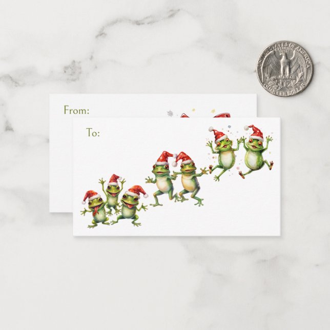Frohe Weihnachtsfrösche zu/von geschenkten flachen Mitteilungskarte (Vorderseite/Rückseite Beispiel)