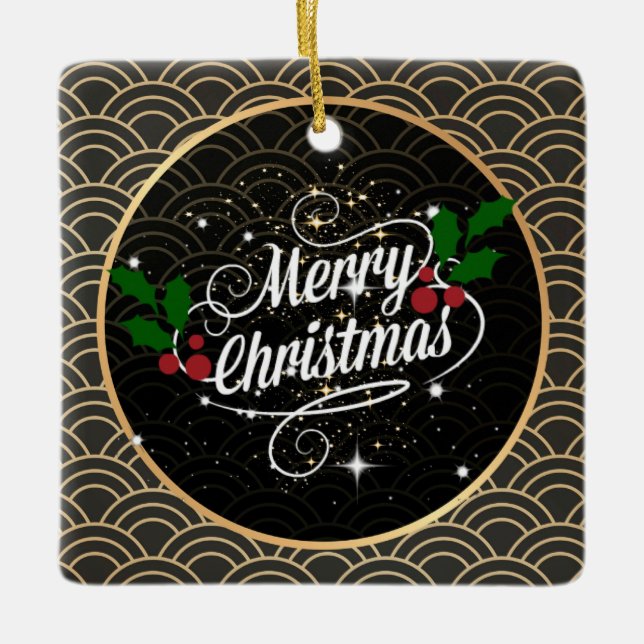 Frohe Weihnachtsfunkel und Glitzer, Keramikornament (Vorderseite)