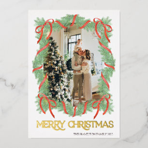 Frohe Weihnachtsgarland Rahmen Foto Gold Folieneinladung