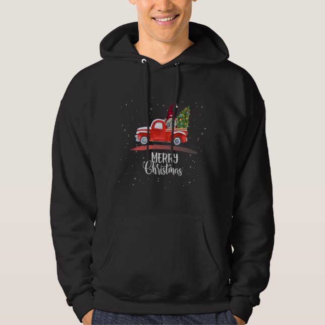 Frohe Weihnachtsgarten Gnome Red Truck Hoodie (Vorderseite)