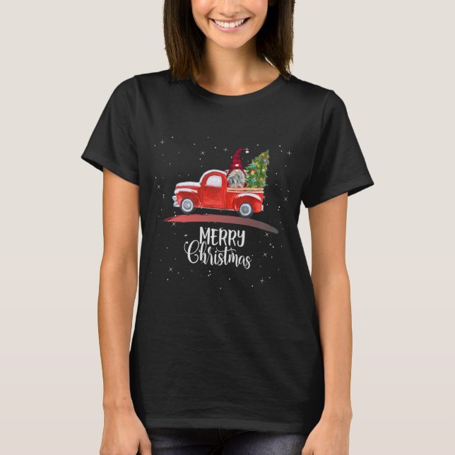 Frohe Weihnachtsgarten Gnome Red Truck T-Shirt (Vorderseite)