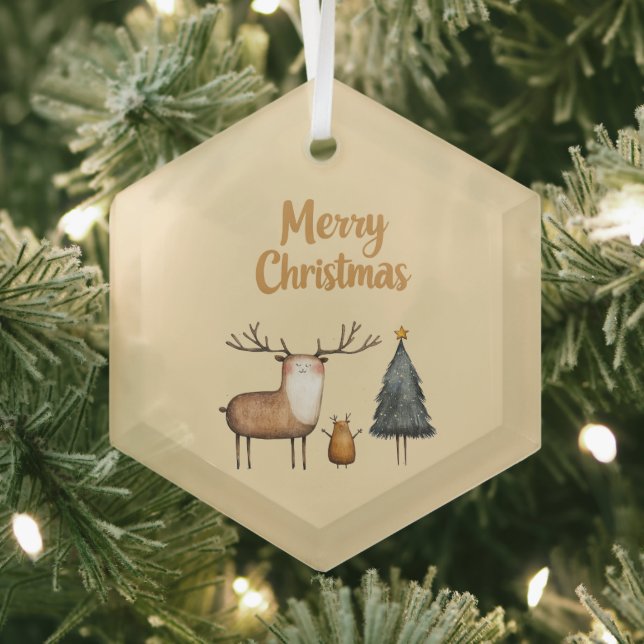 Frohe Weihnachtsgartenwälder Ornament Aus Glas (Insitu)