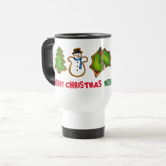 Frohe Weihnachtsgebäck Snowman Tree Bell Reisebecher (Vorderseite Links)