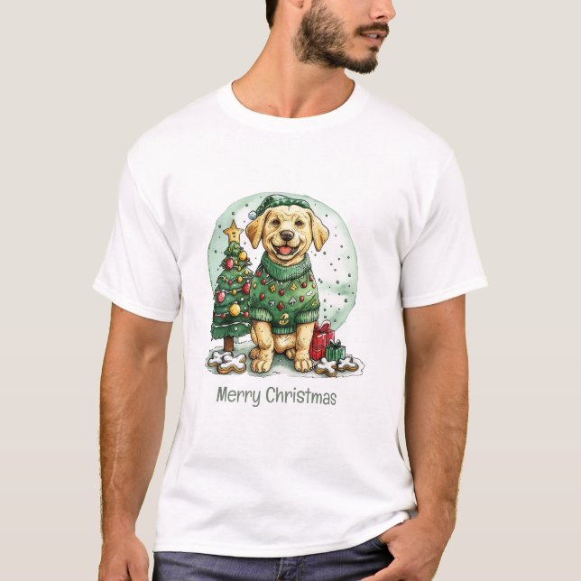 Frohe Weihnachtsgelbe Labrador Retriever Dog T-Shirt (Vorderseite)