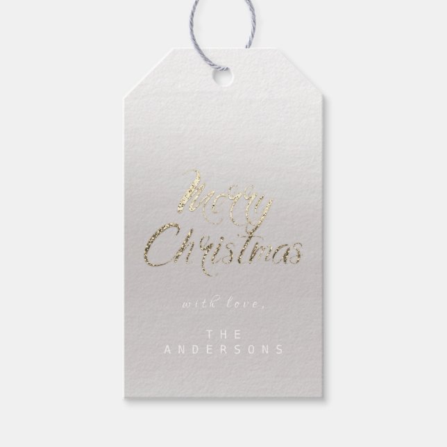 Frohe Weihnachtsgeschenk an Script Gold Ombre Gray Geschenkanhänger (Vorderseite)