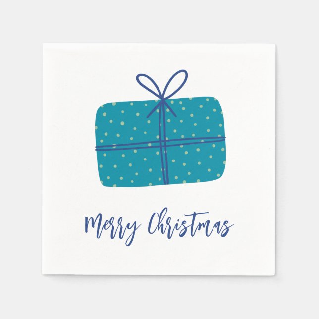 Frohe Weihnachtsgeschenk Einfaches Blau Serviette (Vorderseite)