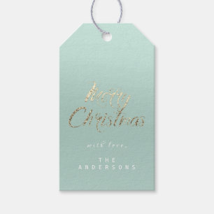 Frohe Weihnachtsgeschenk für das Script Gold Aqua Geschenkanhänger