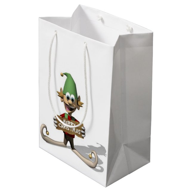 Frohe Weihnachtsgeschenke Bags Elf Mittlere Geschenktüte (Rückseite Schrägansicht)