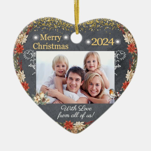 Frohe Weihnachtsgeschenke Familienherz Foto Orname Keramik Ornament (Vorne)