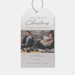 Frohe Weihnachtsgeschenke Foto Hütte Grau Gold Sch Geschenkanhänger