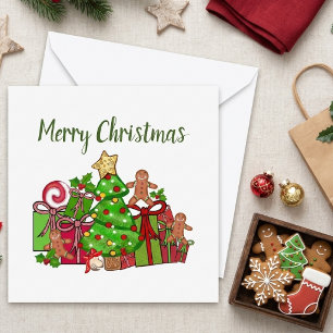 Frohe Weihnachtsgeschenke rund um den Baum Karte