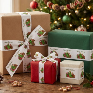 Frohe Weihnachtsgeschenke rund um den Baum Satinband