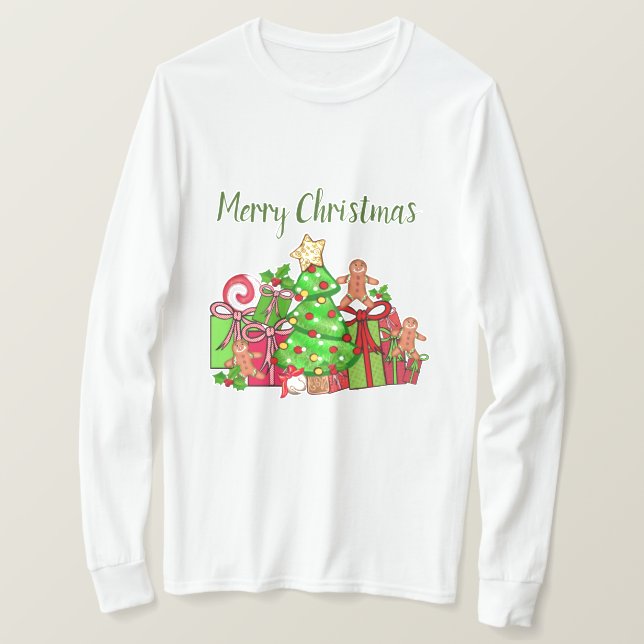 Frohe Weihnachtsgeschenke rund um den Baum T-Shirt (Design vorne)
