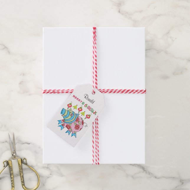 Frohe Weihnachtsgeschenke Tags Pig Geschenkanhänger (Mit Garn)