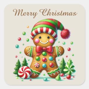 Frohe Weihnachtsgingerbrot fügen Text Quadratischer Aufkleber